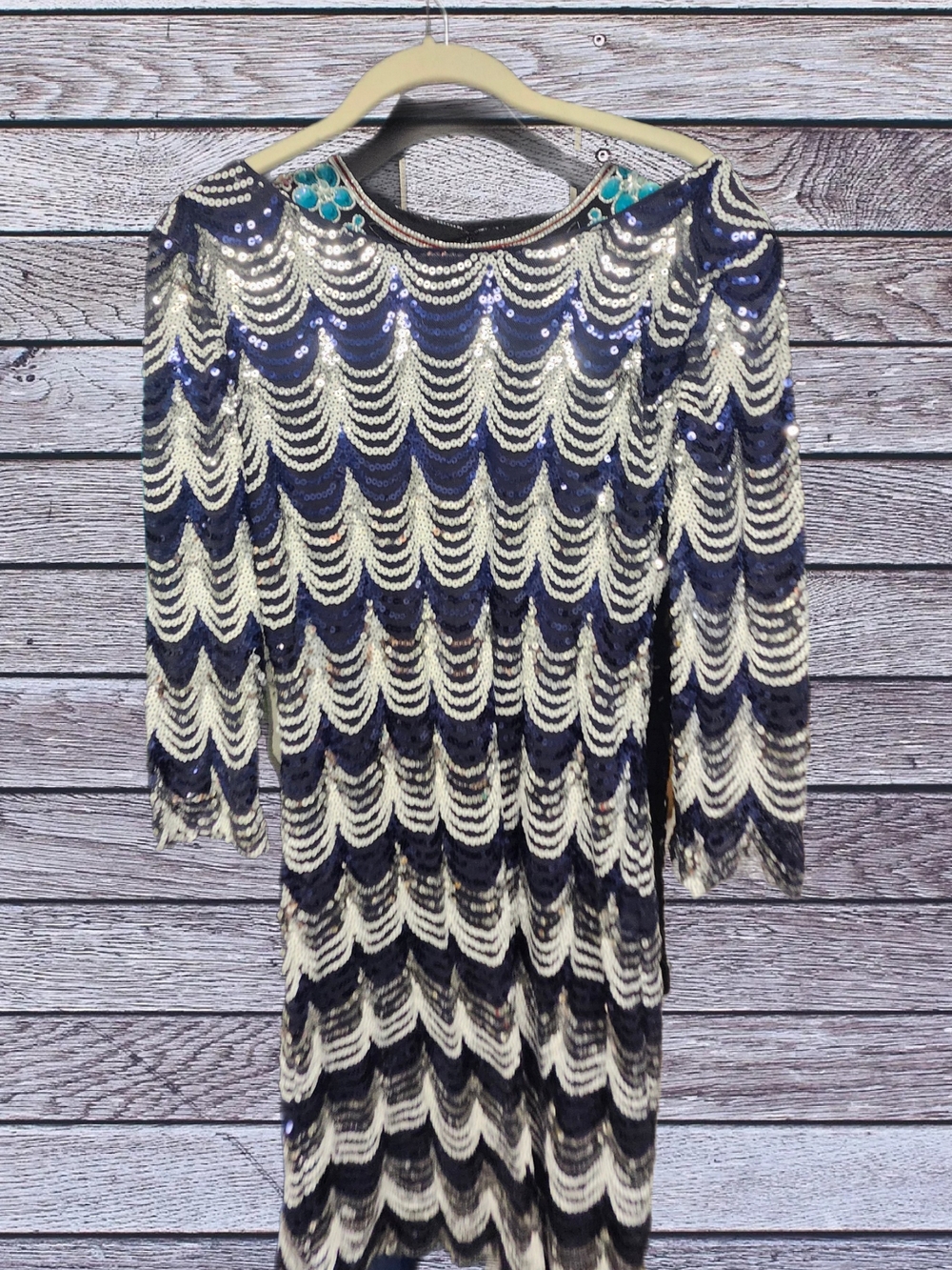 Crystal Doll Sequin Mini in Navy and Cream -Large